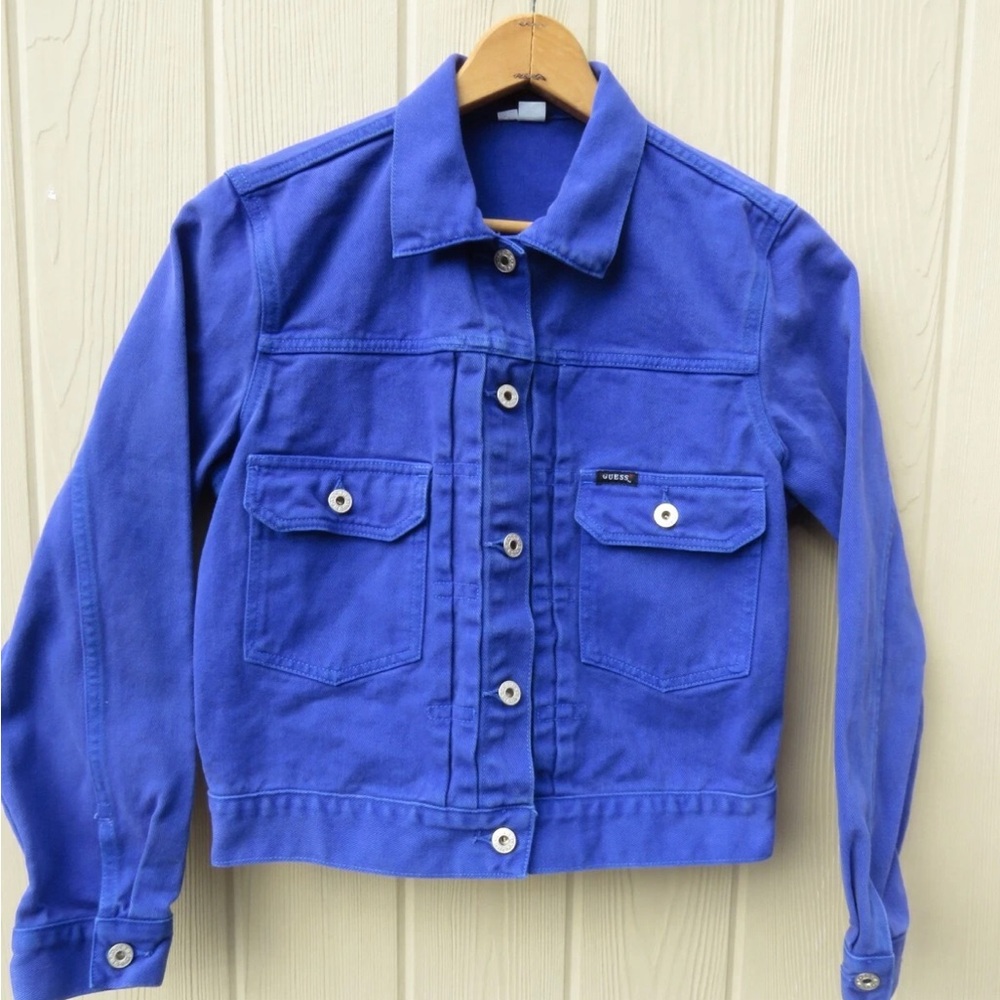 VTG 80s 90s GUESS Georges Marciano Denim Cobalt Blue Jean Jacket  Women's M